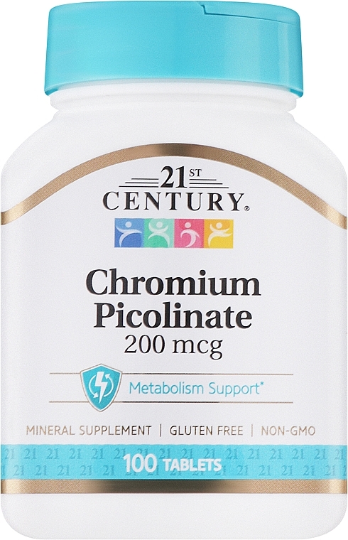 Пищевая добавка "Хрома пиколинат", 100 табл. - 21th Century Chromium Picolinate — фото N1