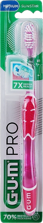 Зубна щітка, середньої жорсткості "Technique Pro", рожева - G.U.M Medium Compact Toothbrush — фото N1