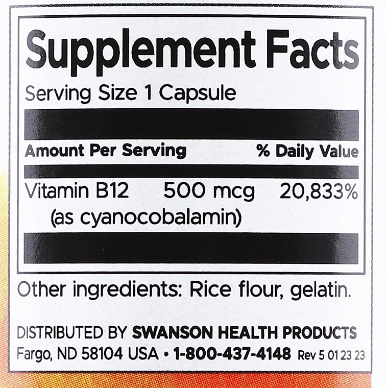 Харчова добавка "Вітамін B-12", 500 мг - Swanson Vitamin B12 500 Mcg — фото N2