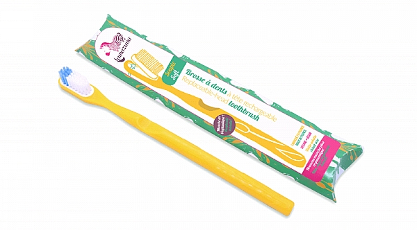 Зубная щетка из биопластика со сменной головкой, мягкая, желтая - Lamazuna Toothbrush — фото N1
