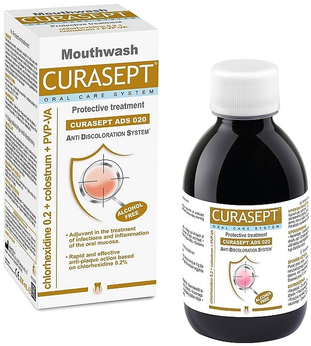 Ополаскиватель для полости рта с хлоргексидином 0.2% - Curaprox Curasept ADS 020 Colostrum + PVP VA — фото N1