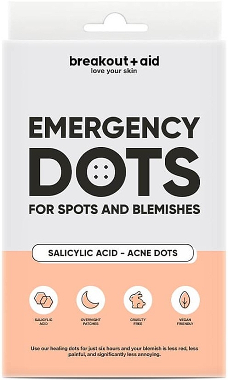 Пластыри от прыщей с салициловой кислотой - Breakout + Aid Emergency Dots For Spots And Blemishes With Salicylic Acid — фото N1