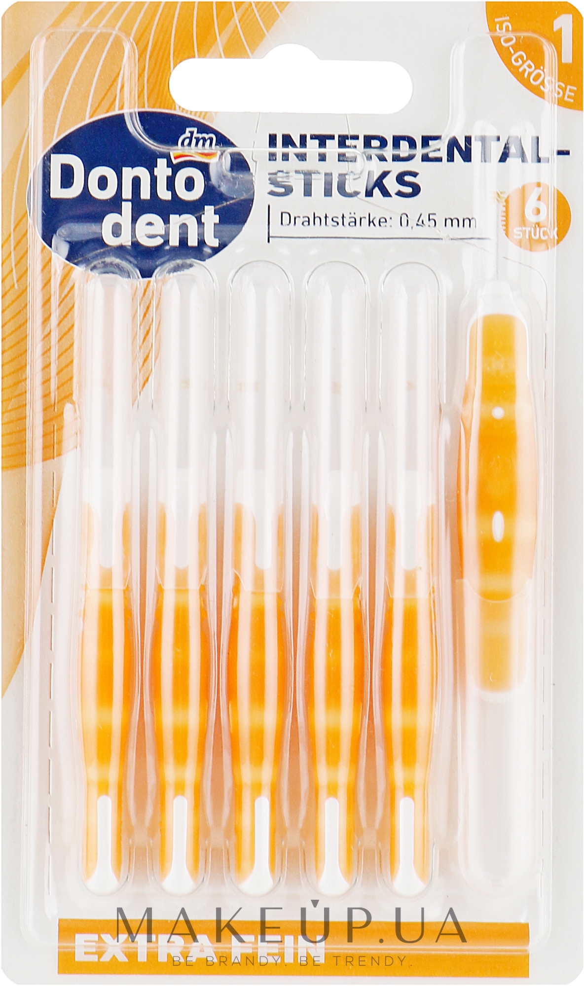 Межзубные щетки, 0,45 мм, оранжевые - Dontodent Interdental-Sticks ISO 1 — фото 6шт