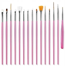 Набір пензликів для дизайну нігтів, 15 шт., рожеві - Sunone Nail Air Brush — фото N2