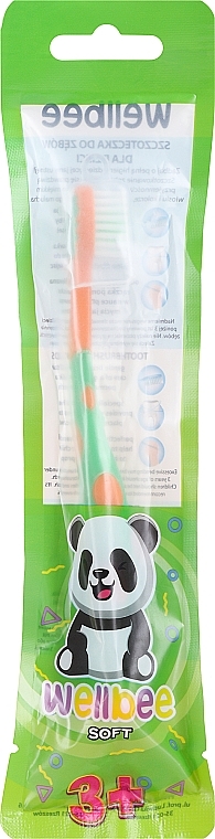 Детская зубная щетка, мягкая, от 3 лет, оранжевая с зеленым - Wellbee Travel Toothbrush For Kids — фото N1
