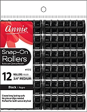 Парфумерія, косметика Бігуді для волосся, чорні, 12 шт. - Annie Snap-On Rollers Medium Black 3/4"