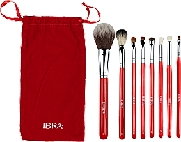 Набір пензлів для макіяжу в червоному чохлі, 8 шт. - Ibra Brush Set Red — фото N1