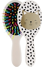 Парфумерія, косметика Щітка для волосся дитяча "Котик", 7113, молочна з кольоровими зубцями - La Rosa