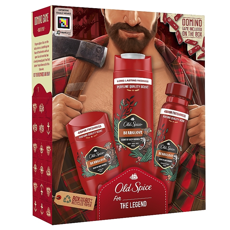 Набір - Old Spice The Legend Bearglove (sh/gel/250ml + deo/50ml + spray/150ml + domino/1pc) — фото N2