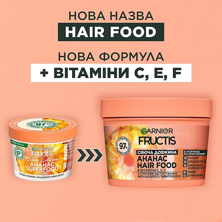 Маска для длинных тусклых волос "Ананас. Сияющая длина" - Garnier Fructis SuperFood — фото N4