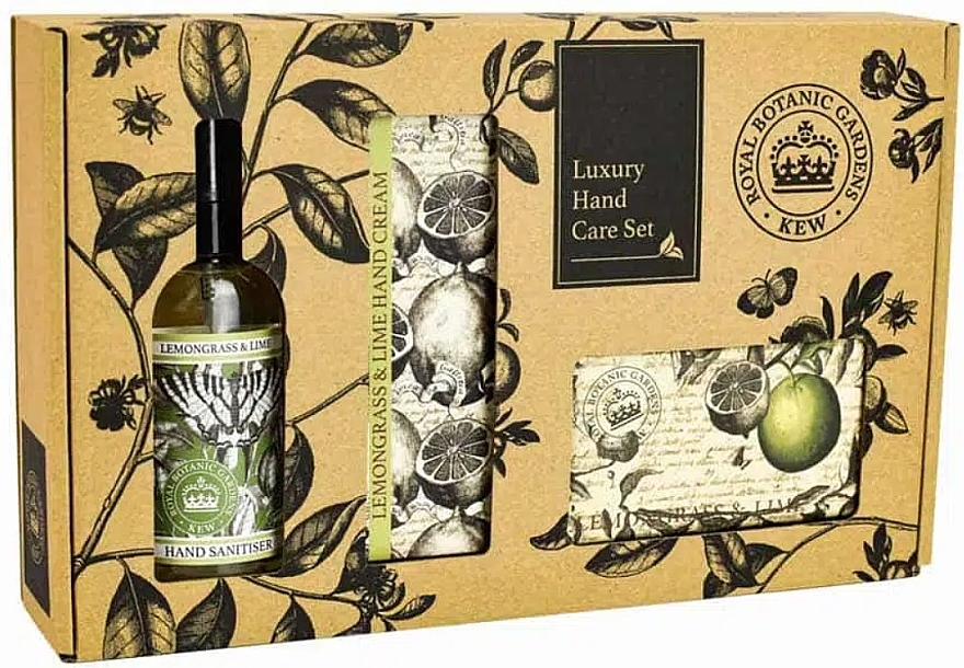 Набор - The English Soap Company Kew Gardens Lemongrass & Lime Hand Care Gift Box (soap/240g + h/cr/75ml + san/100ml) — фото N1