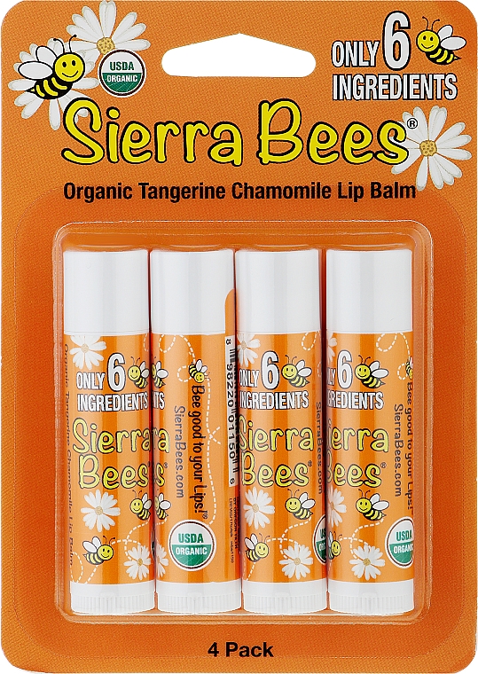 Набір бальзамів для губ з екстрактом мандарина й ромашки - Sierra Bees (lip/balm/4x4,25g) — фото N1