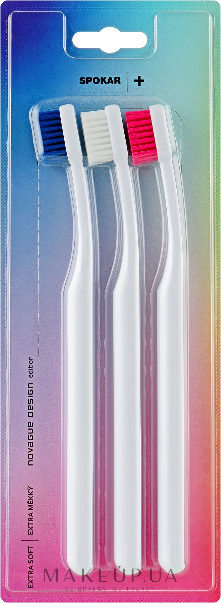 Набор зубных щеток "Plus", экстрамягких, синяя + белая + розовая - Spokar Plus — фото 3шт
