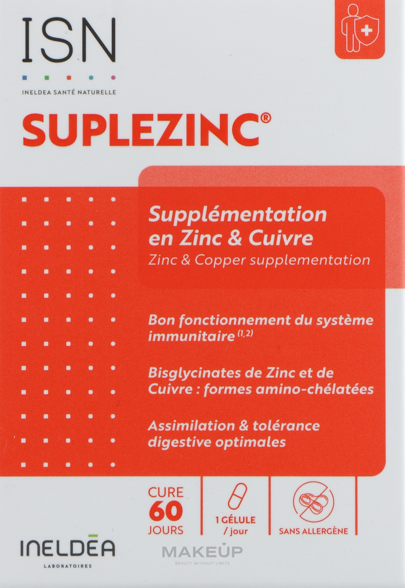 Комплекс "SULPEZINC" амінохелатні цинк та мідь для імунітету і шкіри - Ineldea Sante Naturelle — фото 60шт