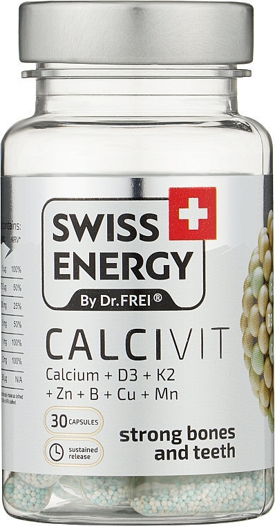 Капсулы "Кальций + Витамин D3 + Витамин K2" - Swiss Energy Calcivit — фото N1