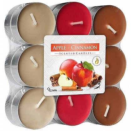 Набор чайных свечей "Яблоко-корица", 18 шт. - Bispol Apple-Cinnamon Scented Candles — фото N1
