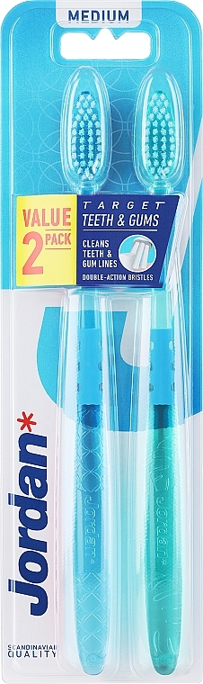 Зубная щетка средней жесткости, зеленая + синяя - Jordan Target Teeth Toothbrush — фото N1