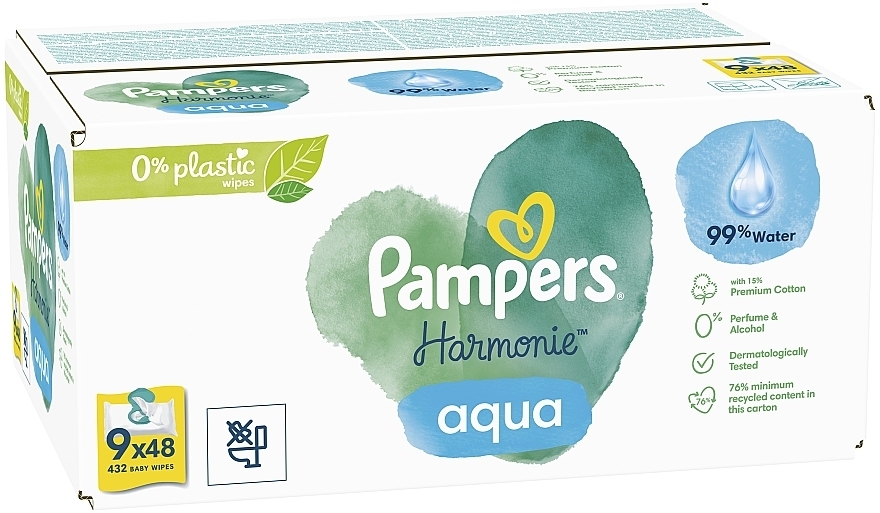 Детские влажные салфетки, 9x48 шт. - Pampers Harmonie Aqua Baby Wipes — фото N3