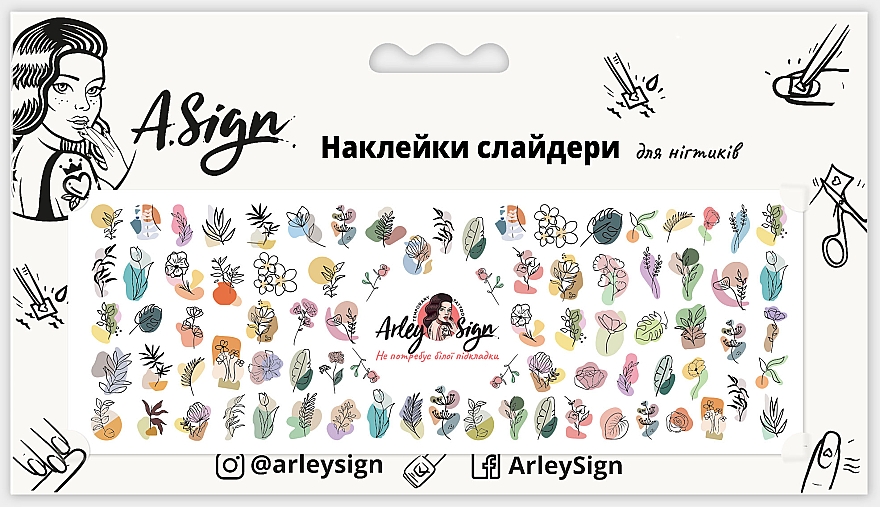 Наклейка-слайдер для ногтей "Краска и цветы" - Arley Sign