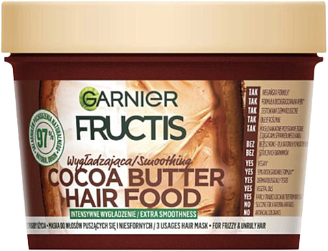 Маска для вьющихся и непослушных волос, разглаживающая - Garnier Fructis Cocoa Butter Hair Food Smoothing