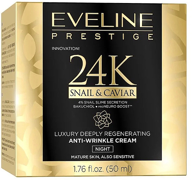 Нічний крем для обличчя - Eveline Prestige 24k Snail & Caviar Anti-Wrinkle Night Cream — фото N1