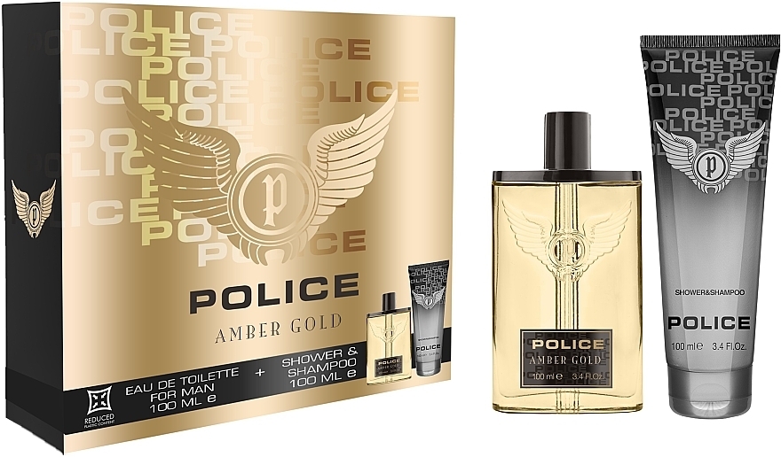 Police Amber Gold Man - Набор (edt/100ml + shampo/100ml) — фото N1