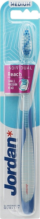 Зубна щітка medium, прозоро-синя в смужку - Jordan Individual Reach Toothbrush — фото N1