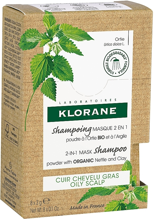 Шампунь-маска для волос - Klorane 2-in-1 Mask Shampoo Powder with Nettle and Clay — фото N2
