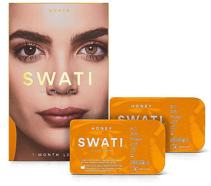 Цветные контактные линзы "Honey", 1 месяц - Swati 1-Month Hazel Coloured Lenses — фото N1