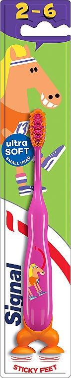 Детская зубная щетка, розовая с лошадкой - Signal Kids Sticky Feet Ultra Soft 2-6 Years — фото N1