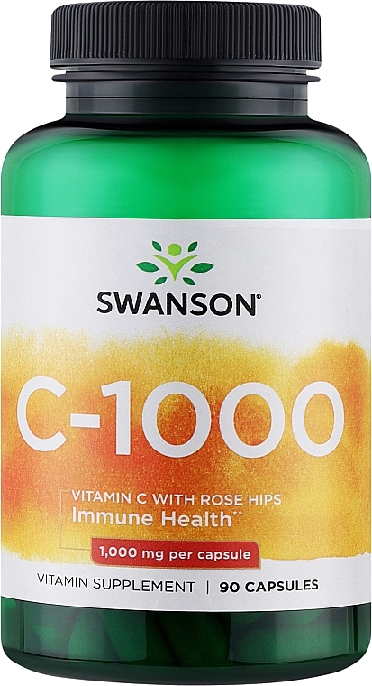 Харчова добавка "Вітамін С із плодами шипшини", 1000 мг - Swanson Vitamin C With Rose Hips Extract — фото N1