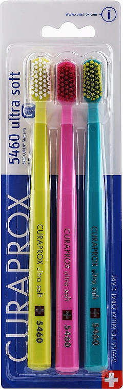 Набор зубных щеток, 5460 Ultra Soft, желтая, розовая, бирюзовая - Curaprox