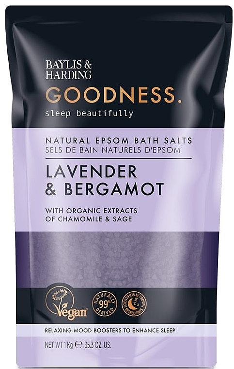 Сіль Епсома з лавандою та бергамотом - Baylis & Harding Goodness Natural Epsom Bath Salts Lavender & Bergamot — фото N1