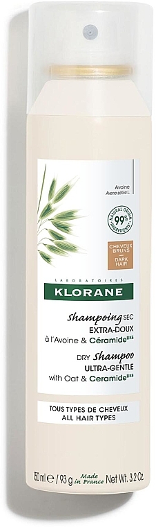 Сухой шампунь с овсянкой и керамидами для темных волос - Klorane Dry Shampoo Ultra-Gentle With Oat&Ceramide Dark Hair