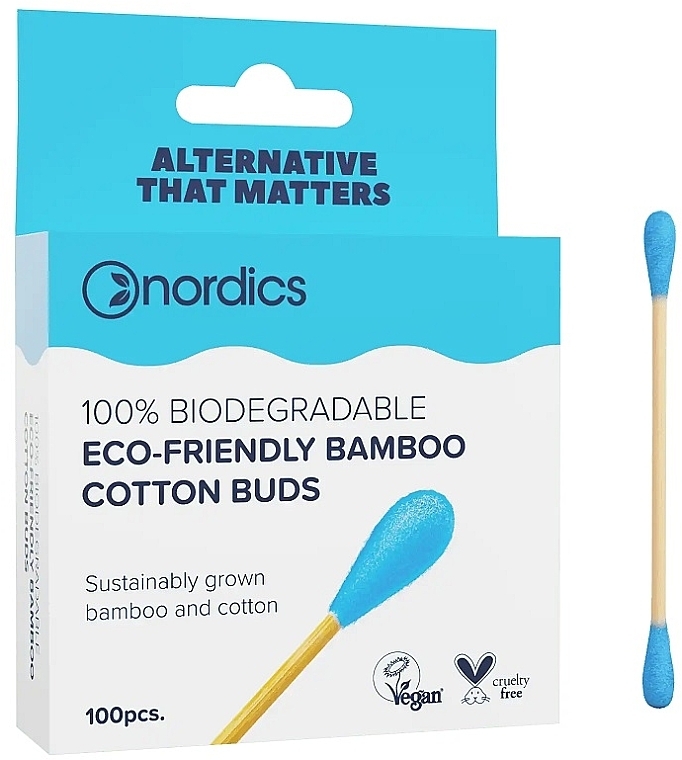 Бамбуковые ватные палочки, 100 шт., голубые - Nordics Bamboo Cotton Buds Blue — фото N1