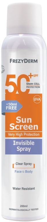 Сонцезахисний крем для обличчя та тіла - Frezyderm Sun Screen Invisible SPF50+ Spray — фото N1