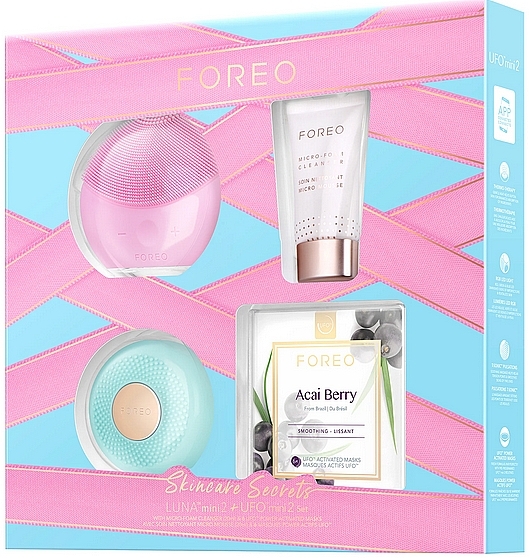 УЦЕНКА Набор - Foreo Skincare Secrets Luna Mini 2 + UFO Mini 2 Set (accessories/2pcs + foam/20ml + mask/6x6g) *