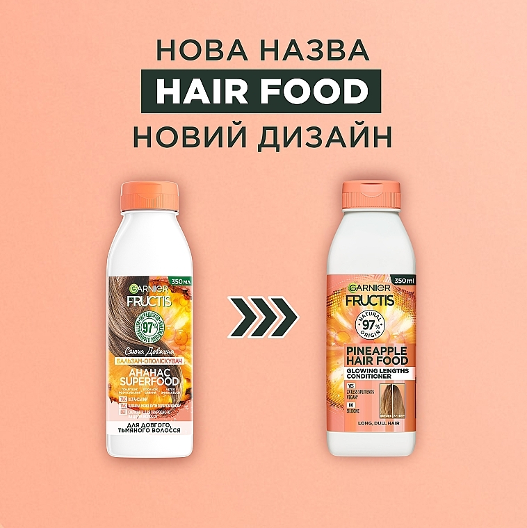 Бальзам-ополіскувач "Ананас".для довгого, тьмяного волосся  - Garnier Fructis HairFood Pineapple Conditioner — фото N3