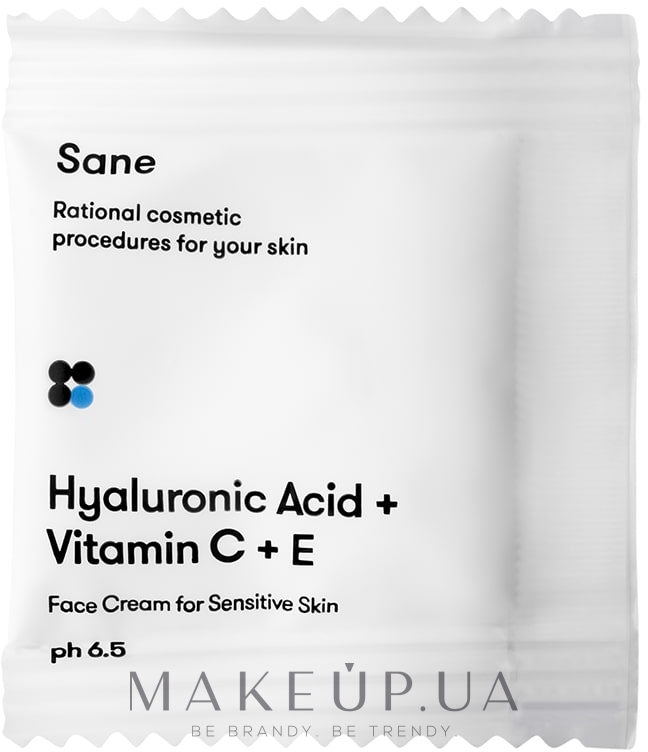 Крем для чувствительной кожи лица с гиалуроновой кислотой + витамин С + Е - Sane Hyaluronic Acid + Vitamin C + E Face Cream For Sensitive Skin (пробник) — фото 3g