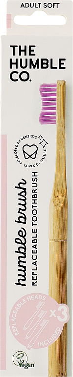 Бамбукова зубна щітка з 3 насадками, м'яка, рожева - The Humble Co Brush Adult Replaceable Head Purple — фото N1
