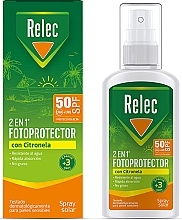 Сонцезахисний спрей-фотопротектор - Relec 2in1 Fotoprotector Citronella Spray SPF50 — фото N1