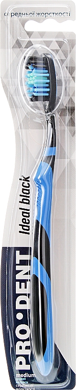 Зубна щітка ''Ideal black'', з ефектом відбілювання, середньої жорсткості, чорно-синя - Pro Dent