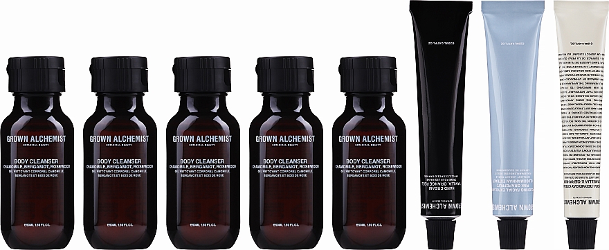 Набір - Grown Alchemist Travel Kit (b/cr/30ml + h/cr/20ml + f/exfol/20ml + f/cr/12ml + f/gel/50ml + sh/gel/50ml + shm/50ml + cond/50ml) — фото N1