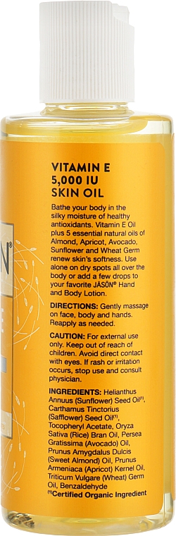 Питательное масло для тела с витамином E - Jason Natural Cosmetics All-Over Body Nourishment Vitamin E 5,000 IU Skin Oil — фото N2