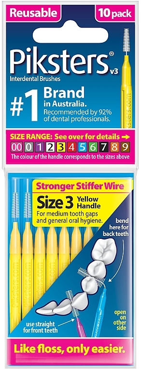 Межзубные ершики 3, желтые, 10 шт. - Piksters Interdental Brushes Yellow Size 3 — фото N1