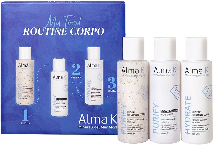 Набор - Alma K. My Time! Body Care Routine Kit (sh/gel/100 ml + soap/100 ml + b/lot/100 ml) — фото N2