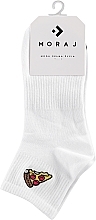 Женские короткие носки с вышивкой Fast Food, CSL200-125, белые с пиццей - Moraj — фото N1