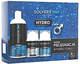 Набор - Solverx Men Hydro (ash/balm/50 ml + f/cr/50 ml + sh/gel/400 ml) — фото N1