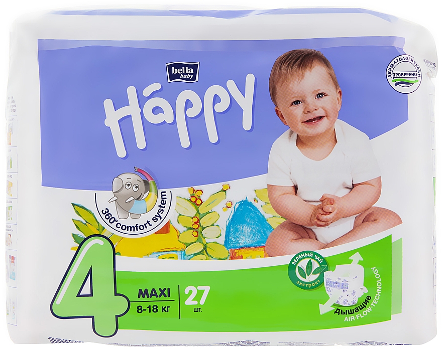 Дитячі підгузки "Happy" Maxi 4 (8-18 кг, 27 шт.) - Bella Baby — фото N1