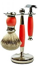 Набор для бритья - Golddachs Silver Tip Badger, Polymer Handle, Red, Chrom, Safety Razor (sh/brush + razor + stand) — фото N1
